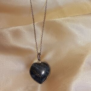 Blue-Gray Lapis Gemstone Heart Necklace on Silver-Tone Chain NWOT